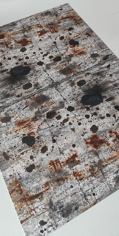 Set of 2 Decor Sheets Concrete Floor with Oil Stains and Rust Marks H0 Scale