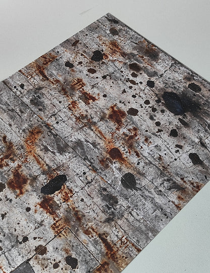 Set of 2 Decor Sheets Concrete Floor with Oil Stains and Rust Marks H0 Scale