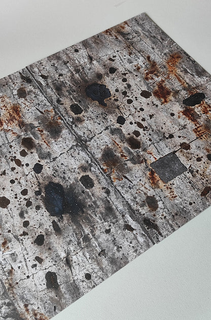 Set of 2 Decor Sheets Concrete Floor with Oil Stains and Rust Marks H0 Scale