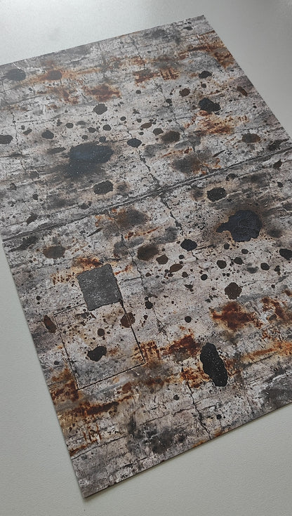 Set of 2 Decor Sheets Concrete Floor with Oil Stains and Rust Marks H0 Scale