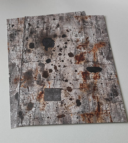 Set of 2 Decor Sheets Concrete Floor with Oil Stains and Rust Marks H0 Scale