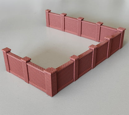 Brick walls for commercial or residential buildings, 10 modules + corner pillars, H0 scale