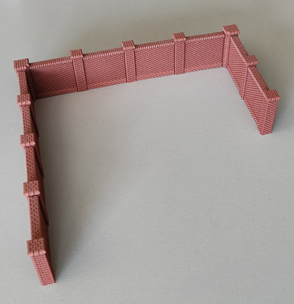 Brick walls for commercial or residential buildings, 10 modules + corner pillars, H0 scale