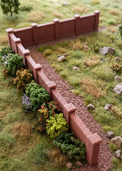 Brick walls for commercial or residential buildings, 10 modules + corner pillars, H0 scale