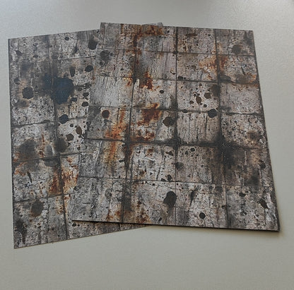 Set of 2 Decorative Sheets - Concrete Slab Flooring with Drastic Weathering - H0 Gauge