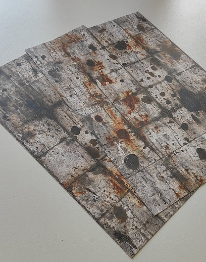 Set of 2 Decorative Sheets - Concrete Slab Flooring with Drastic Weathering - H0 Gauge