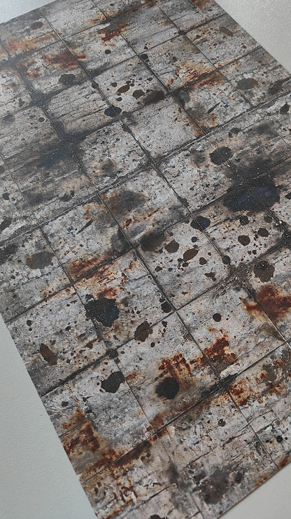 Set of 2 Decorative Sheets - Concrete Slab Flooring with Drastic Weathering - H0 Gauge