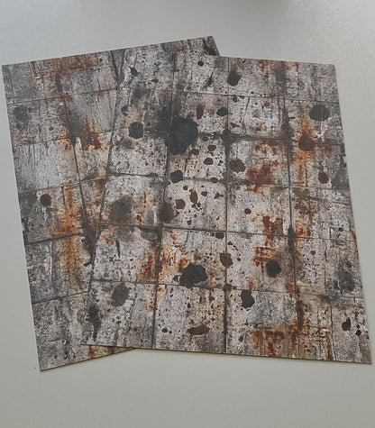Set of 2 Decorative Sheets - Concrete Slab Flooring with Drastic Weathering - H0 Gauge
