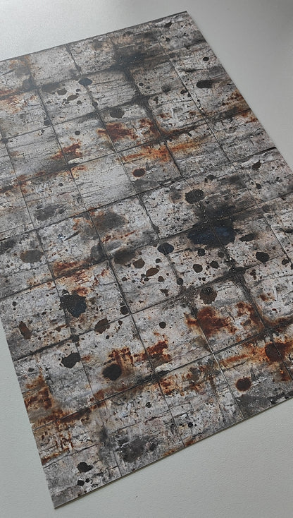 Set of 2 Decorative Sheets - Concrete Slab Flooring with Drastic Weathering - H0 Gauge