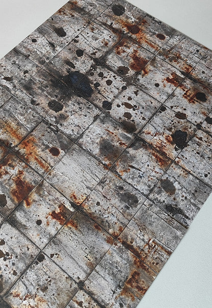 Set of 2 Decorative Sheets - Concrete Slab Flooring with Drastic Weathering - H0 Gauge