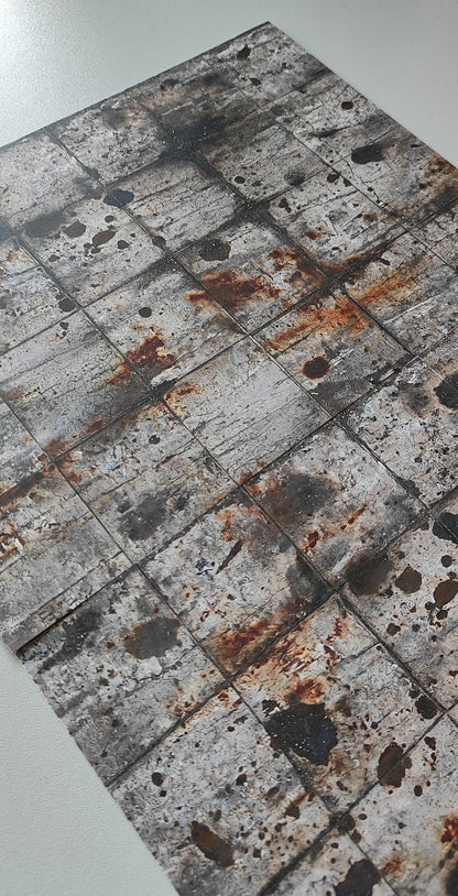 Set of 2 Decorative Sheets - Concrete Slab Flooring with Drastic Weathering - H0 Gauge