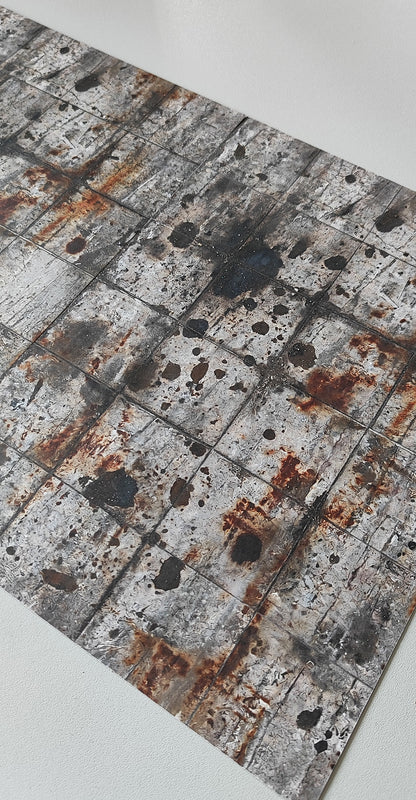 Set of 2 Decorative Sheets - Concrete Slab Flooring with Drastic Weathering - H0 Gauge