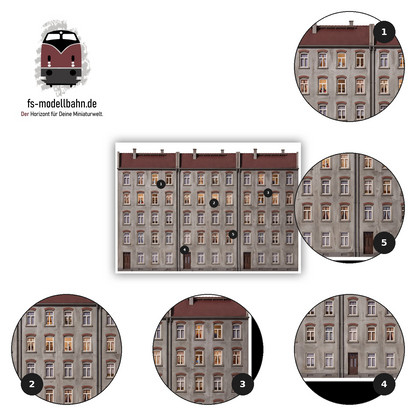Modellbahnhintergrund 3er Set Aufkleber Gebäuderückseiten Spur H0 1zu87