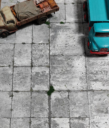 2er Set Dekorbögen verwitterter Betonplattenboden in Spur H0